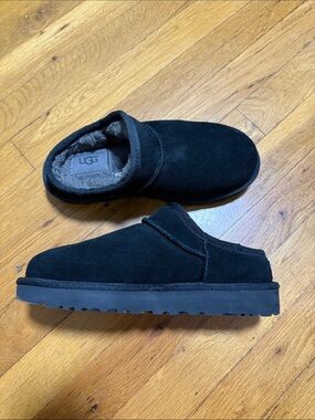 UGG Black Suede Plush-Lined Slip-On Clog
